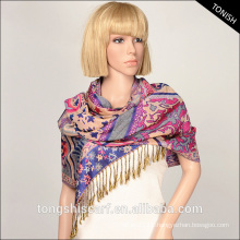 2015 fashion dobby yarn dyed fabric scarf shawl pashmina with frindge